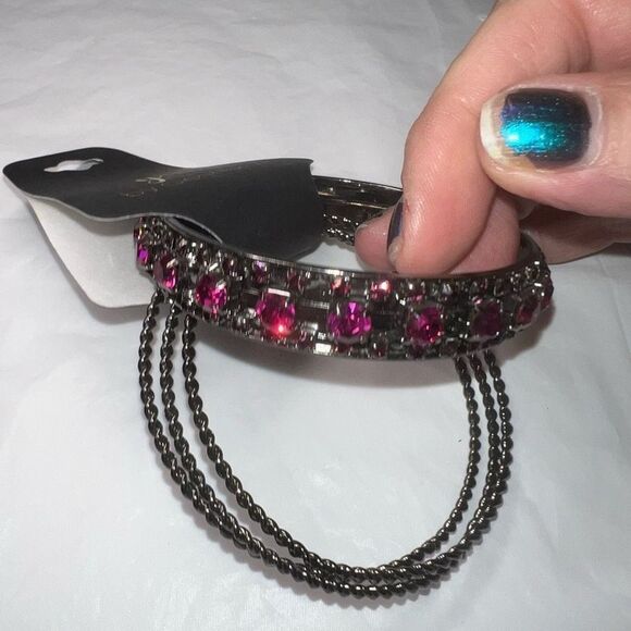 G by Gennaro Gunmetal And Pink Crystal Bangle Set - Picture 3 of 7